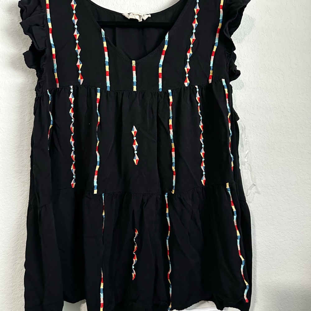Embroidered Black Women's Top